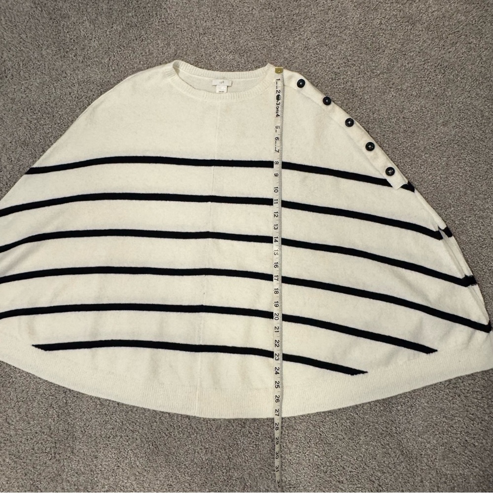 J.  Jill  Ivory  Black  Striped  Poncho  Sweater  One  Size  Casual  Minimalist - Picture 5 of 9